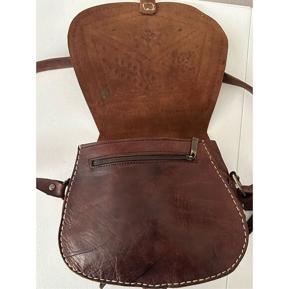 Vintage Women's Brown Handmade Leather Saddle Bag OS - Picture 4 of 11